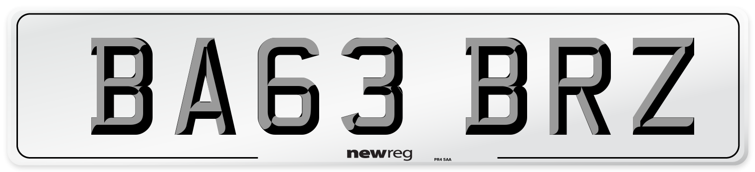 BA63 BRZ Number Plate from New Reg